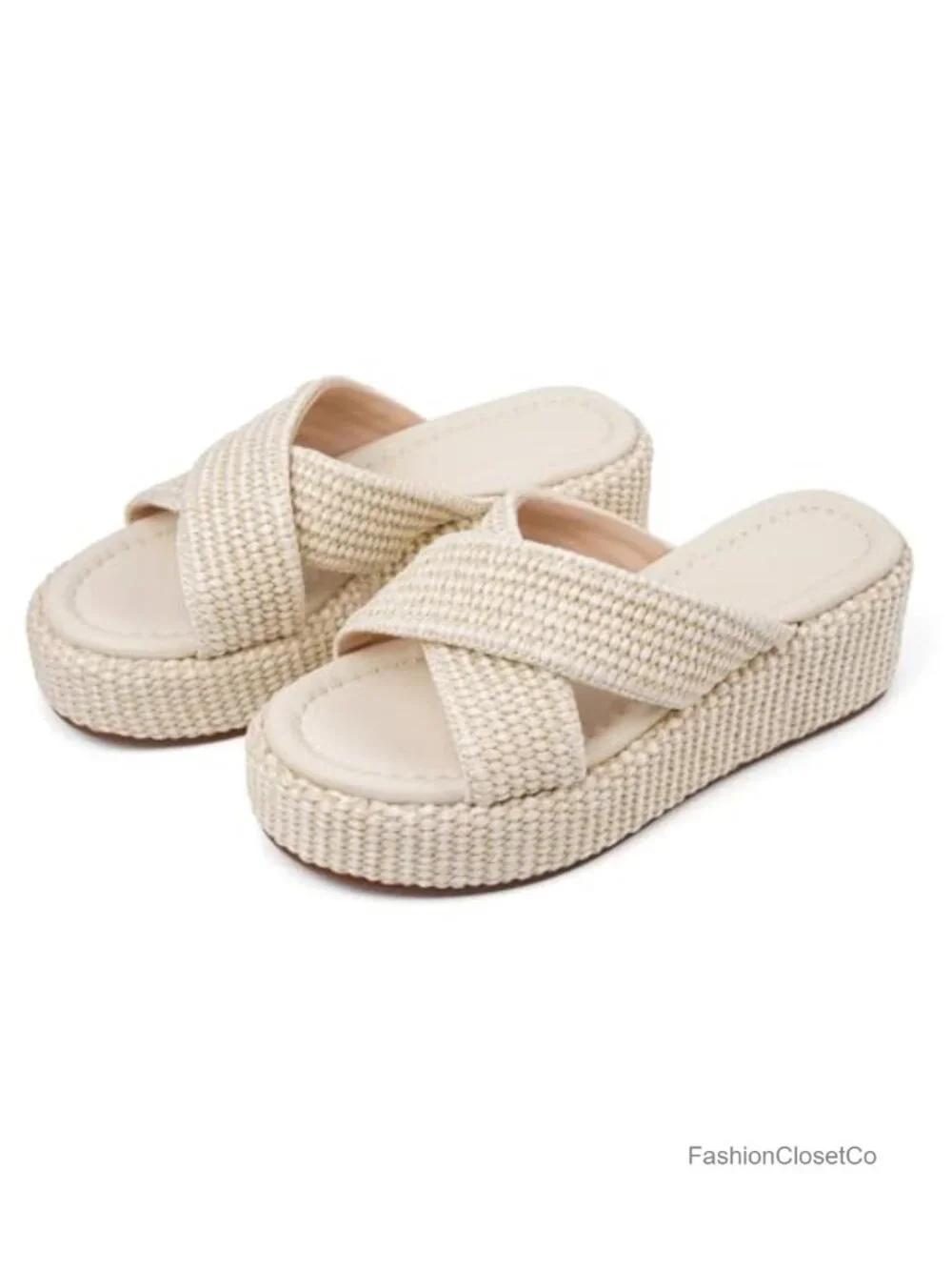 DREAMSTORY Women's Platform Raffia Espadrille Wedge Slides Breathable Woven